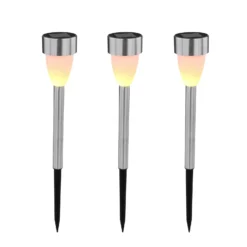 Lámpara LED solar con pica 33576-3, acero inoxidable, juego de 3