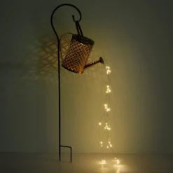 Lámpara LED solar 336523, dorada, regadera, pincho de suelo, metal