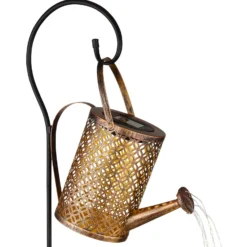 Lámpara LED solar 336523, dorada, regadera, pincho de suelo, metal