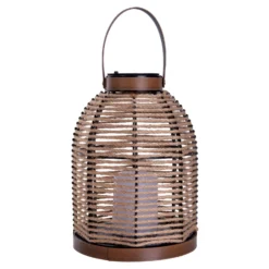 Lámpara LED solar Korbinian, marrón, altura 29 cm, IP44, farol