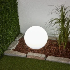 Lámpara LED solar Lago de Lindby, Ø 30 cm, globo, pincho de suelo, blanco
