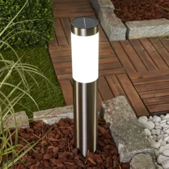 Lámpara LED solar Lindby Aleeza, 61 cm, acero inoxidable, pica para fijar en el