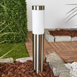 Lámpara LED solar Lindby Aleeza, 61 cm, acero inoxidable, pica para fijar en el