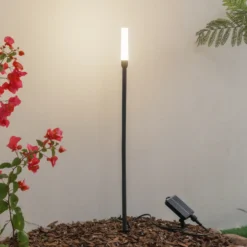 Lámpara LED solar Lindby Balian, negra, aluminio, 3000 K