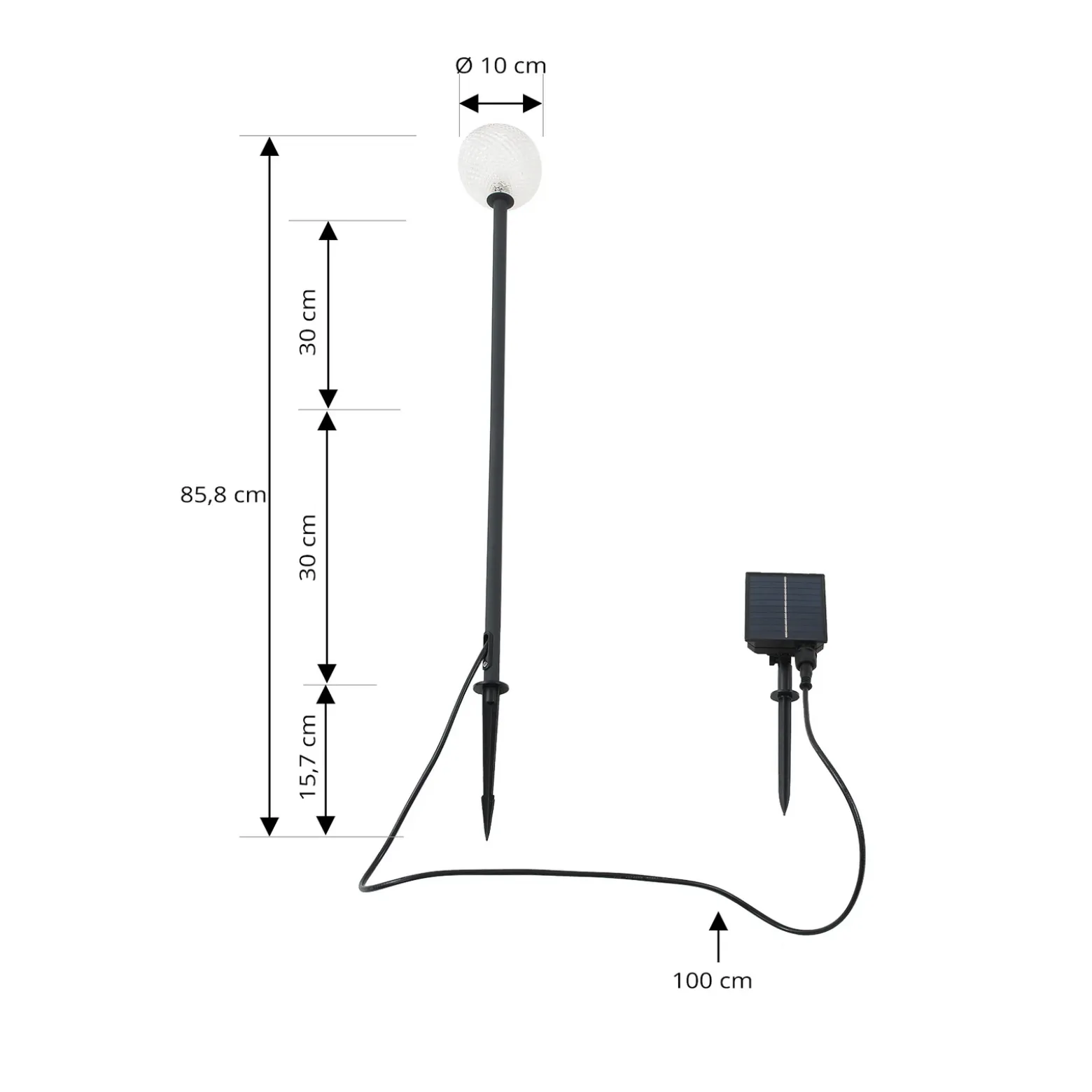 Lámpara LED solar Lindby Brindley, negra, cristal, IP65