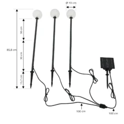 Lámpara LED solar Lindby Brindley, juego de 3, negro, cristal
