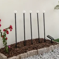 Lámpara LED solar Lindby Freydis, juego de 5, negro, 2000 K