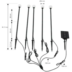 Lámpara LED solar Lindby Freydis, juego de 5, negro, 2000 K