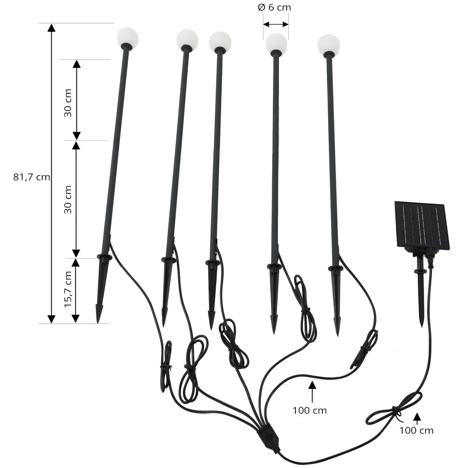 Lámpara LED solar Lindby Freydis, juego de 5, negro, 2000 K