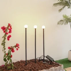 Lámpara LED solar Lindby Freydis, juego de 3, negro, 2000 K