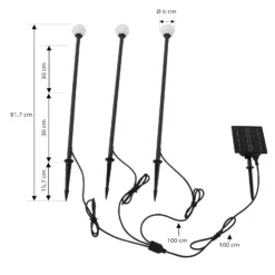Lámpara LED solar Lindby Freydis, juego de 3, negro, 2000 K