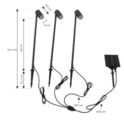Lámpara LED solar Lindby Myric, juego de 3, negro, aluminio, 3000 K