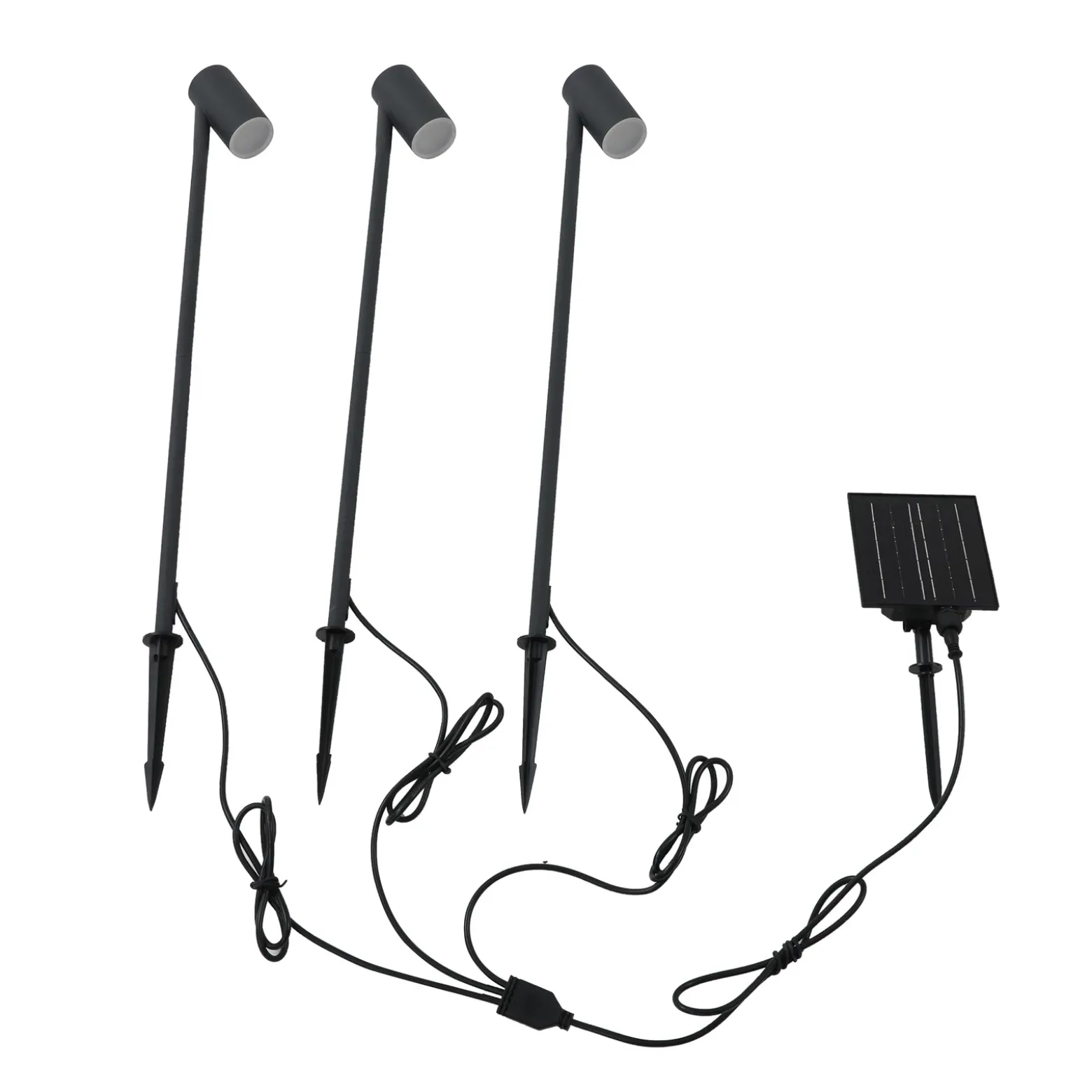 Lámpara LED solar Lindby Myric, juego de 3, negro, aluminio, 3000 K
