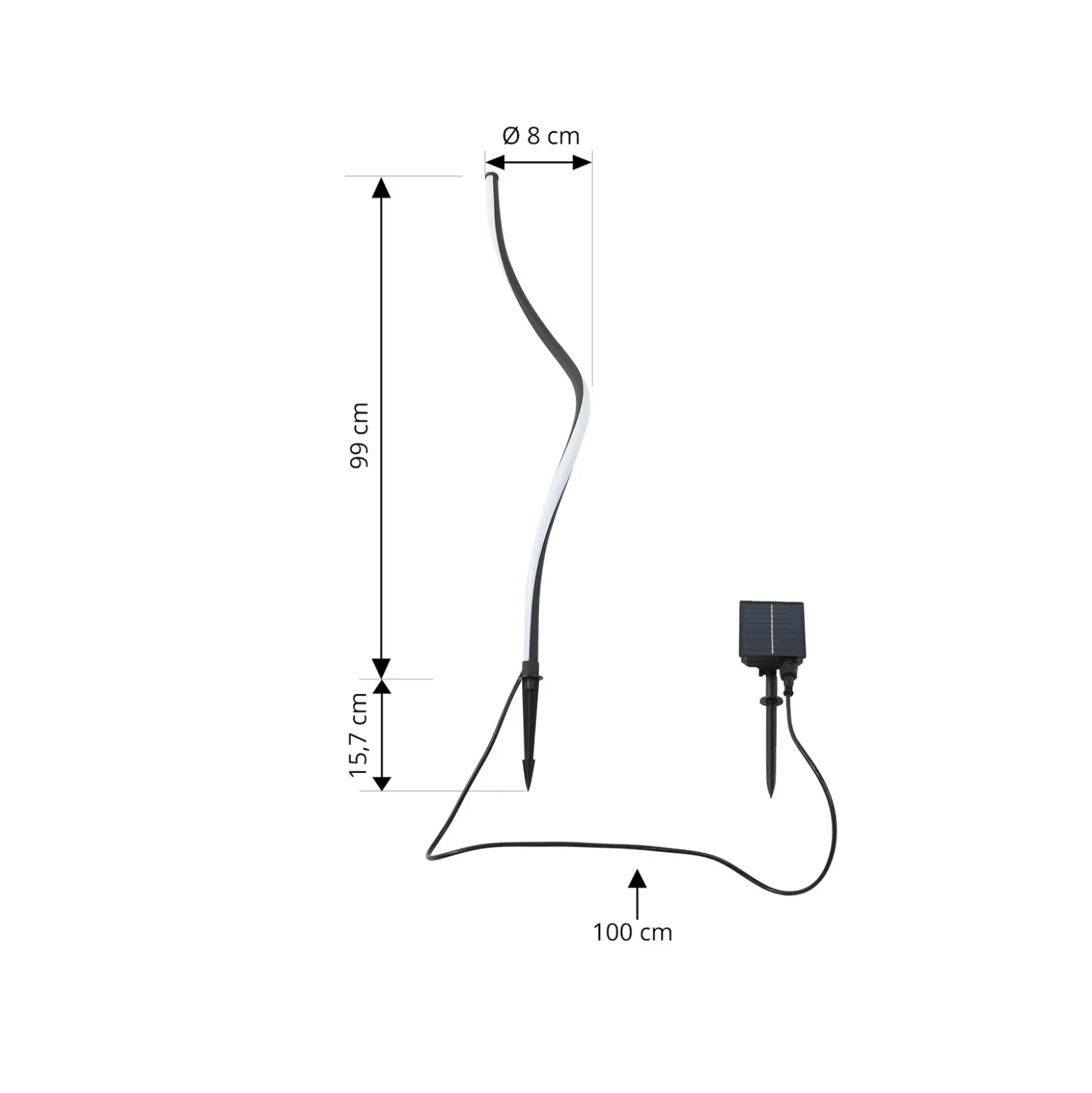 Lámpara LED solar Lindby Sabriel, curvada, negra, aluminio, 3000 K