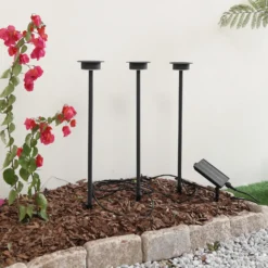 Lámpara LED solar Lyris de Lindby, juego de 3, negro, aluminio, 3000 K