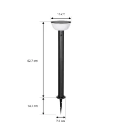 Lámpara LED solar para caminos Lindby Obintu, negra, 63 cm, con sensor