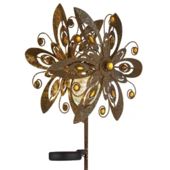 Lámpara LED solar 36578, pincho de suelo, marrón óxido, metal, vidrio