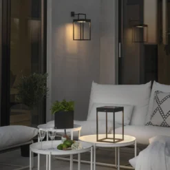 Lámpara LED solar Portofino, pared/mesa, negro