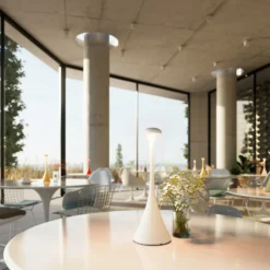 Lámpara mesa LED batería Nudrop IP54, blanco nieve