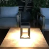 Lámpara mesa LED solar Teckalu negro/madera clara