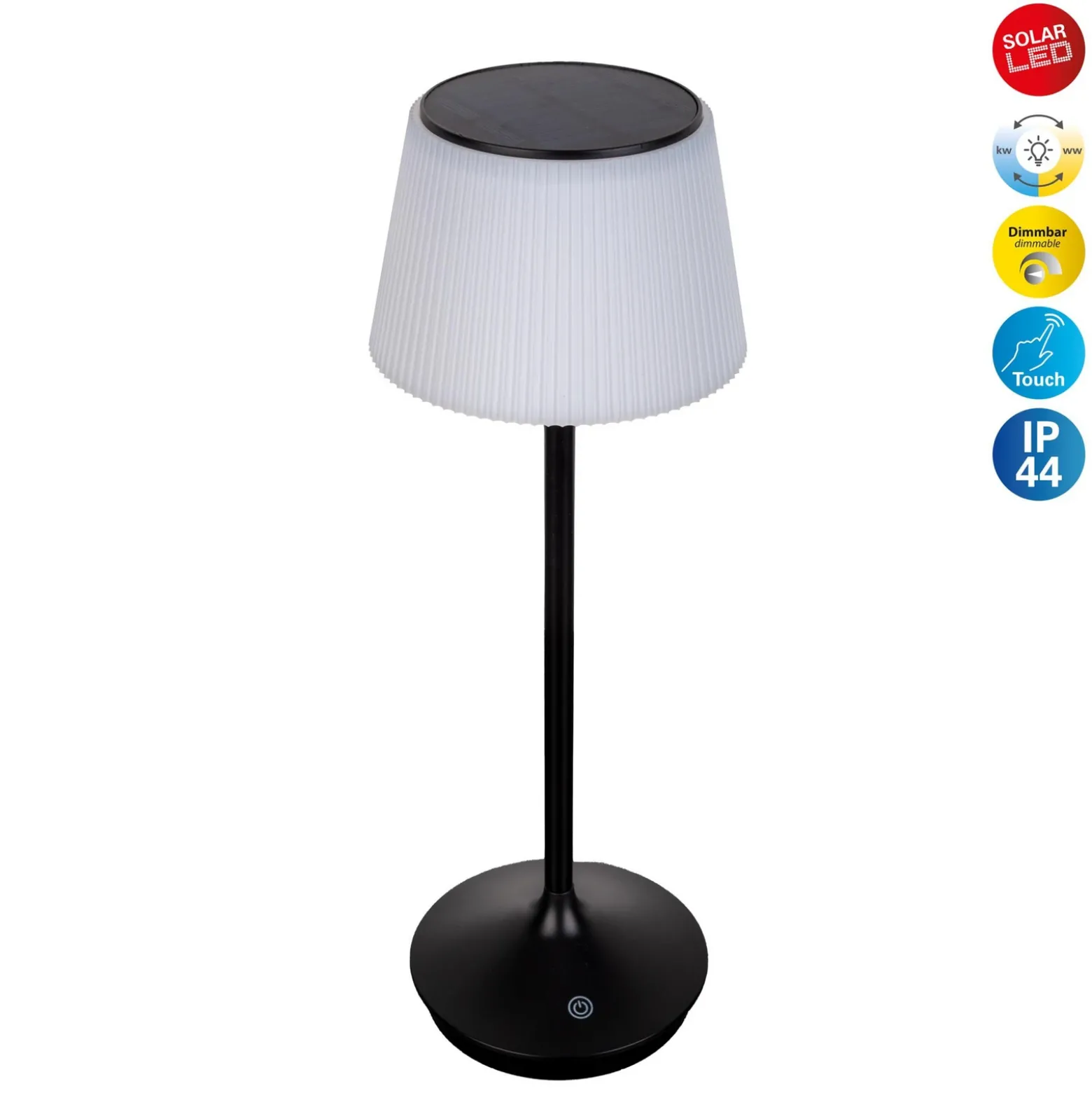 Lámpara mesa solar LED Emmi CCT recargable, negro