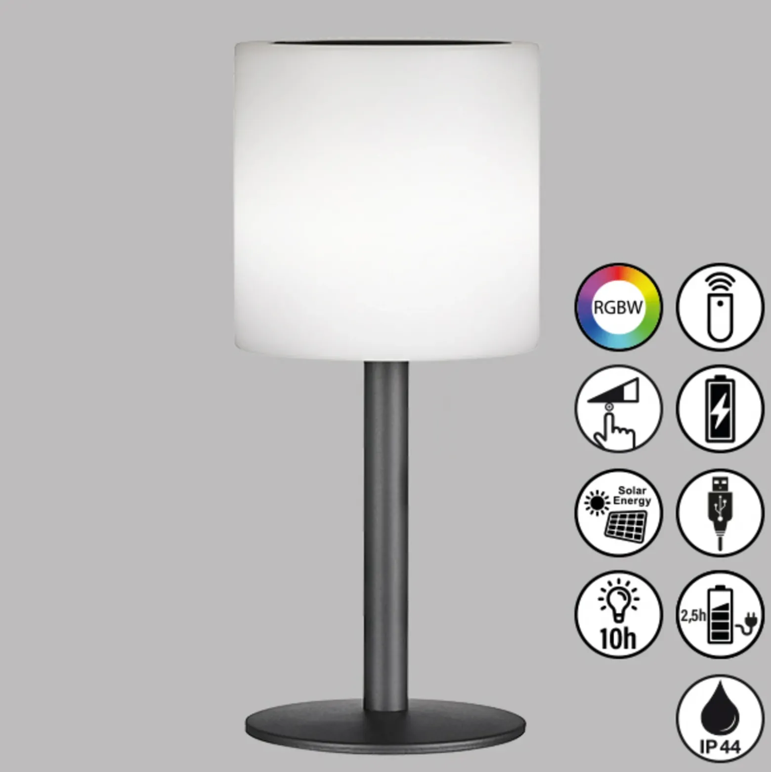 Lámpara mesa solar LED Lesina, negro arena/blanco