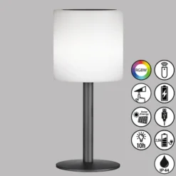 Lámpara mesa solar LED Lesina, negro arena/blanco