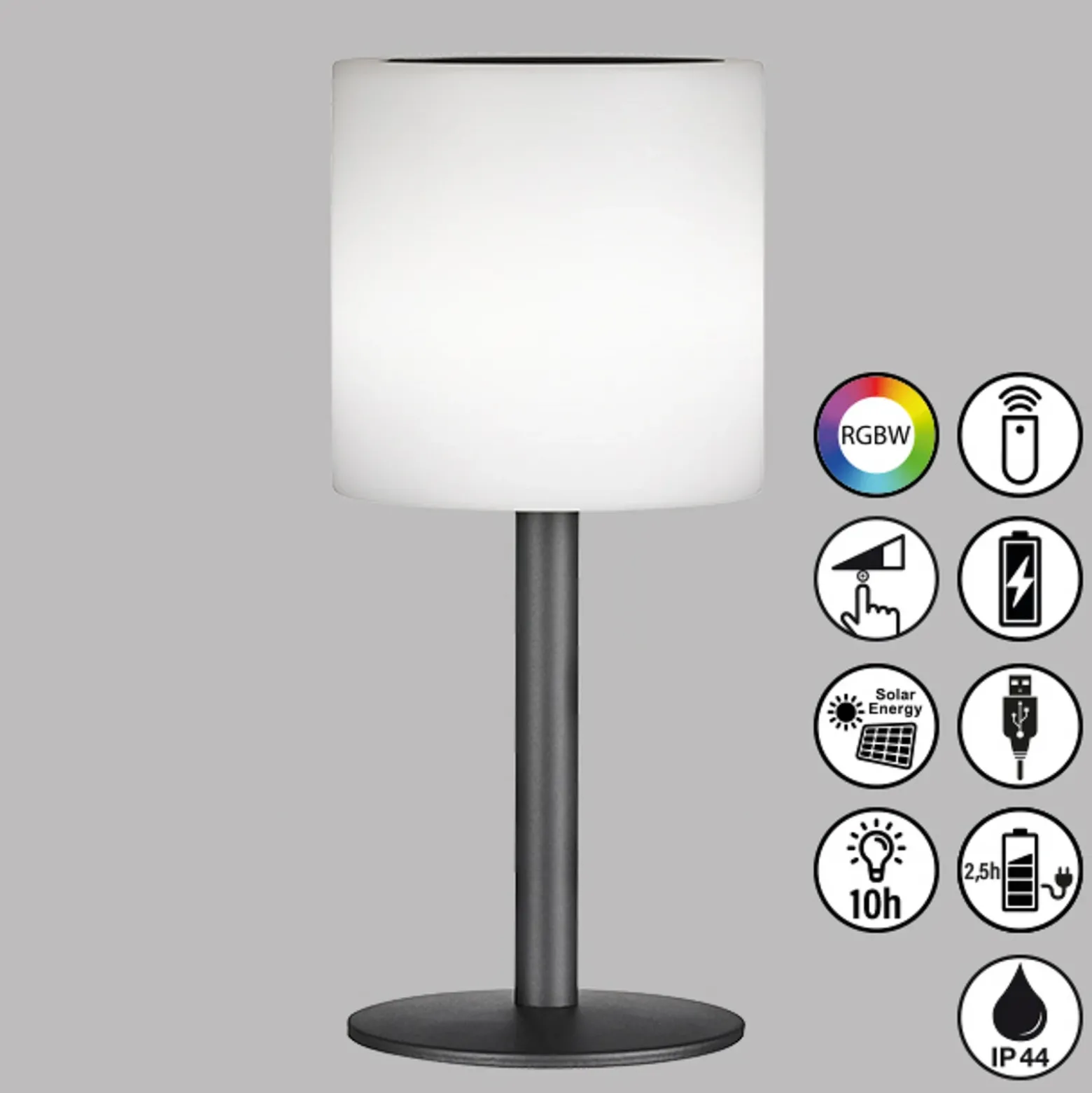 Lámpara mesa solar LED Lesina, negro arena/blanco