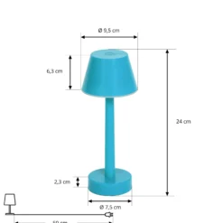Lámpara recargable Lindby LED Gaja, azul, USB, IP44, RGBW, atenuable