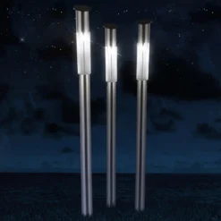 Lámpara solar con pica Fania de acero inoxidable, juego de 3