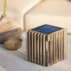 Lámpara solar de sobremesa Verti LED, gris teca, 3.000 K, 300 lm