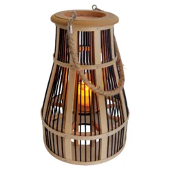 Lámpara solar LED Cesta, 34 cm, negro/natural