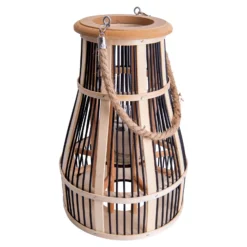Lámpara solar LED Cesta, 34 cm, negro/natural