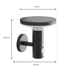 Lámpara solar LED de pared PRIOS Kalen, 17 cm, negra, con sensor