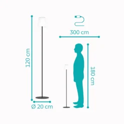 Lámpara solar LED para terraza Scordiano-L, negra, altura 120 cm