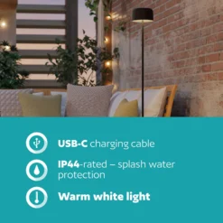 Lámpara solar LED para terraza Roccanova-L, negra, altura 120 cm