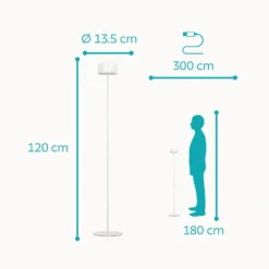Lámpara solar LED para terraza Roccanova-L, blanca, altura 120 cm