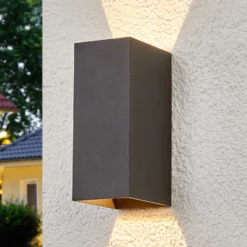 Lucande Aplique LED para exterior Mikka, 17 cm, antracita, 2 luces.