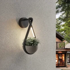 Lucande Aplique LED para exterior Florka, piedra natural, cesta colgante