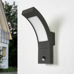 Lucande Aplique LED para exterior Juvia, sensor, 27 cm, gris, IP54