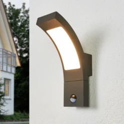 Lucande Aplique LED para exterior Juvia, sensor, 27 cm, gris, IP54