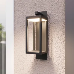 Lucande Aplique LED para exterior Ferdinand, set de 3, gris, 38 cm