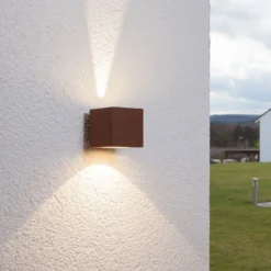 Lucande Aplique LED para exterior Jarno, óxido, metal, 9 cm