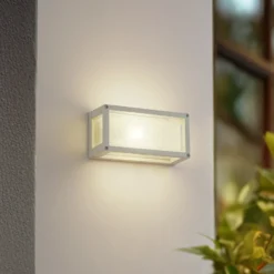 Lucande Aplique para exterior Aurelien, blanco, cristal, 12,5 cm, IP54