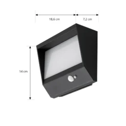 Lucande Aplique solar LED Dava, 14 cm de altura, aluminio, sensor