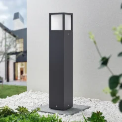 Lucande Bolardo luminoso Dewari, E27, 65 cm, gris oscuro, IP54