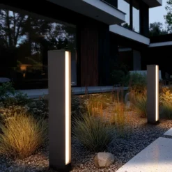 Lucande Bolardo luminoso LED Lirka, 2 luces, gris, metal, 60 cm