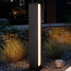 Lucande Bolardo luminoso LED Lirka, 2 luces, gris, metal, 60 cm