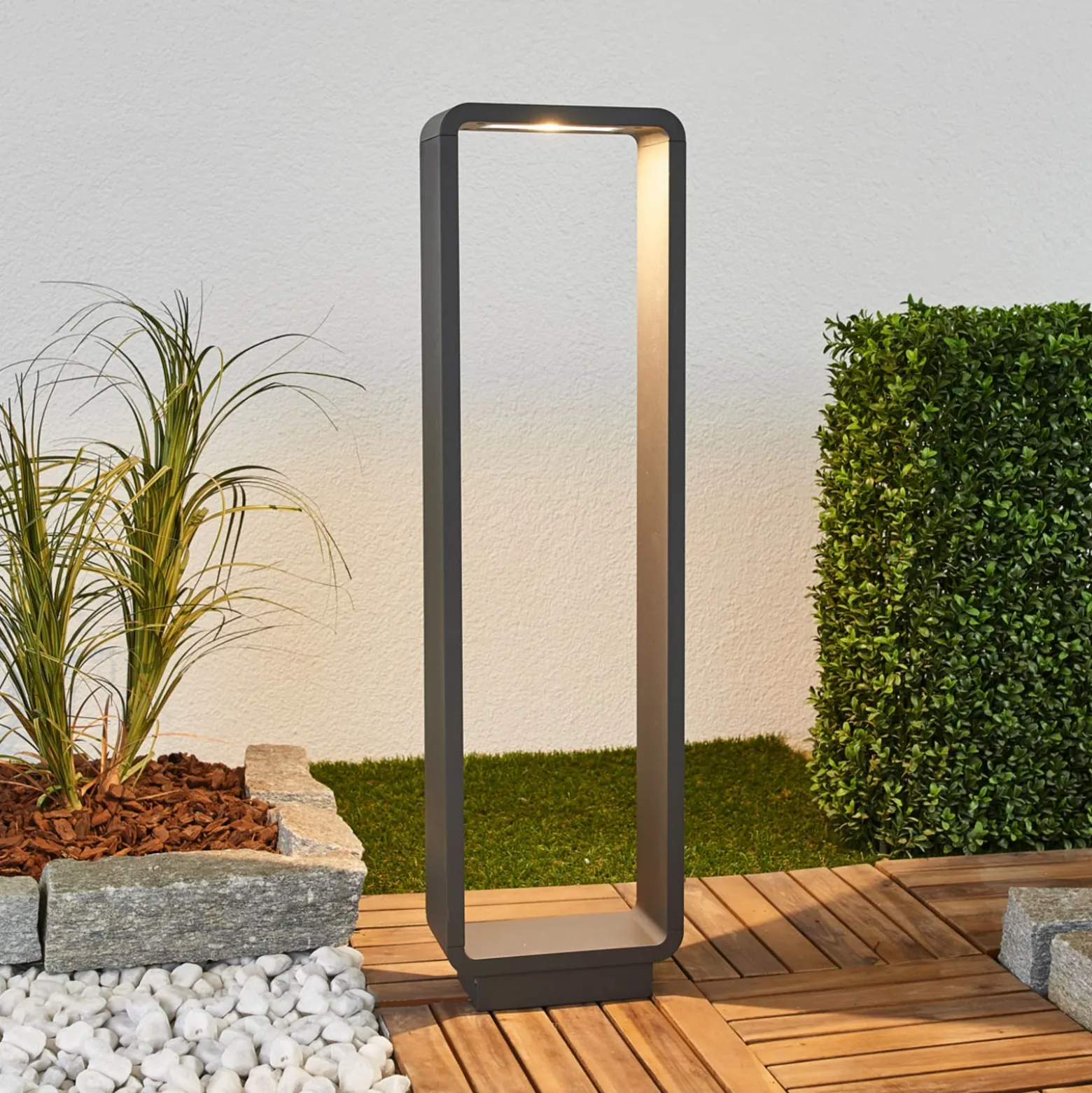 Lucande, bolardo luminoso LED Ninon, 80 cm, antracita, metal