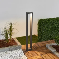 Lucande, bolardo luminoso LED Jupp, juego de 4, 90 cm, antracita, IP54